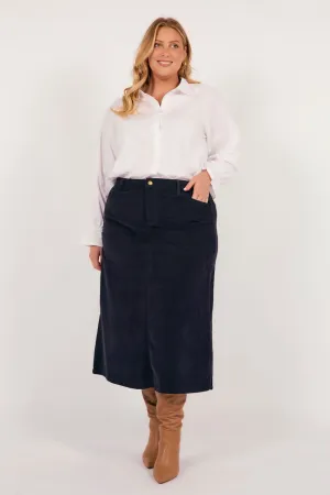 Adrift A-Line Brushed Cotton Skirt in Navy Adrift