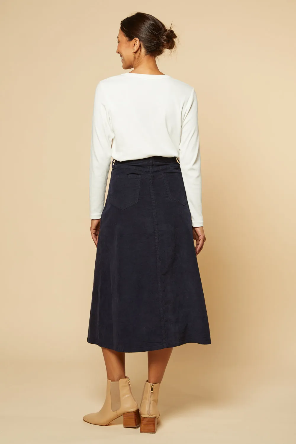 Adrift A-Line Brushed Cotton Skirt in Navy Adrift