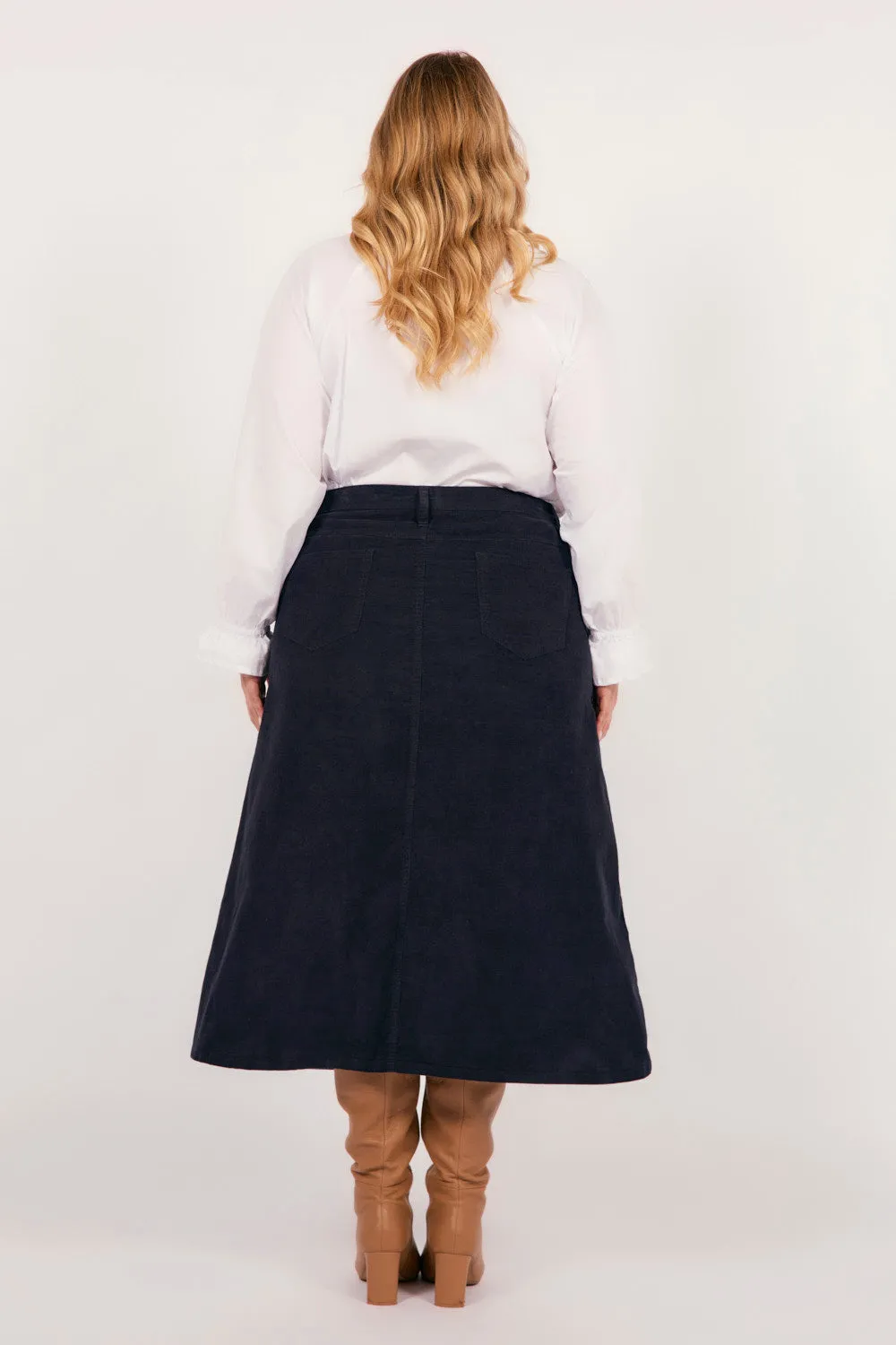 Adrift A-Line Brushed Cotton Skirt in Navy Adrift