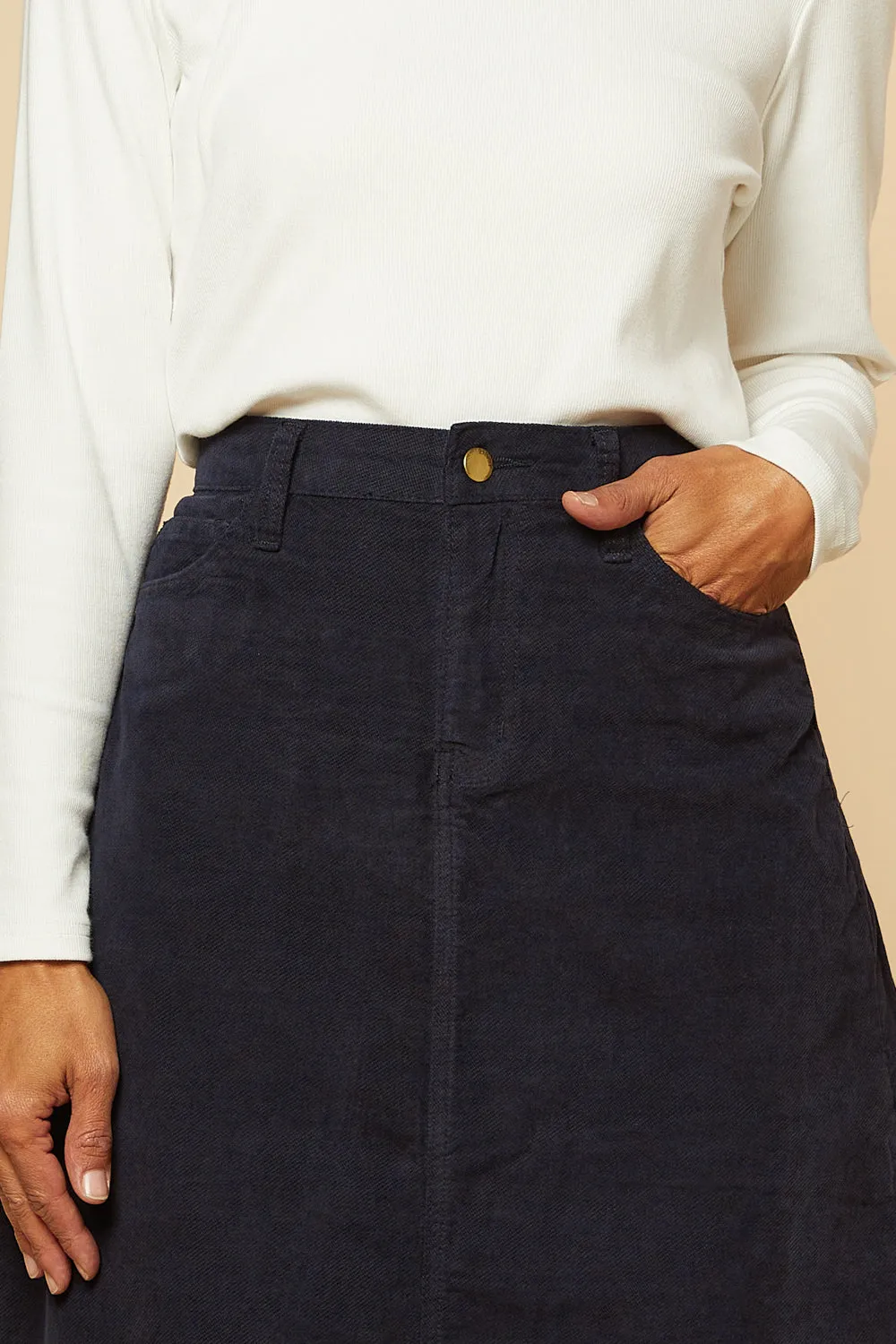 Adrift A-Line Brushed Cotton Skirt in Navy Adrift