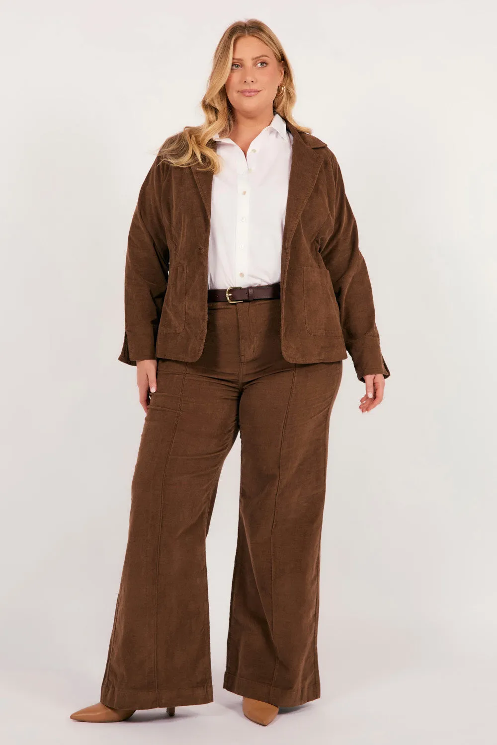 Adrift Relaxed Brushed Cotton Blazer in Chocolate Adrift