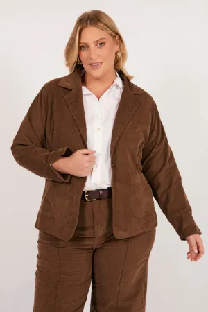 Adrift Relaxed Brushed Cotton Blazer in Chocolate Adrift