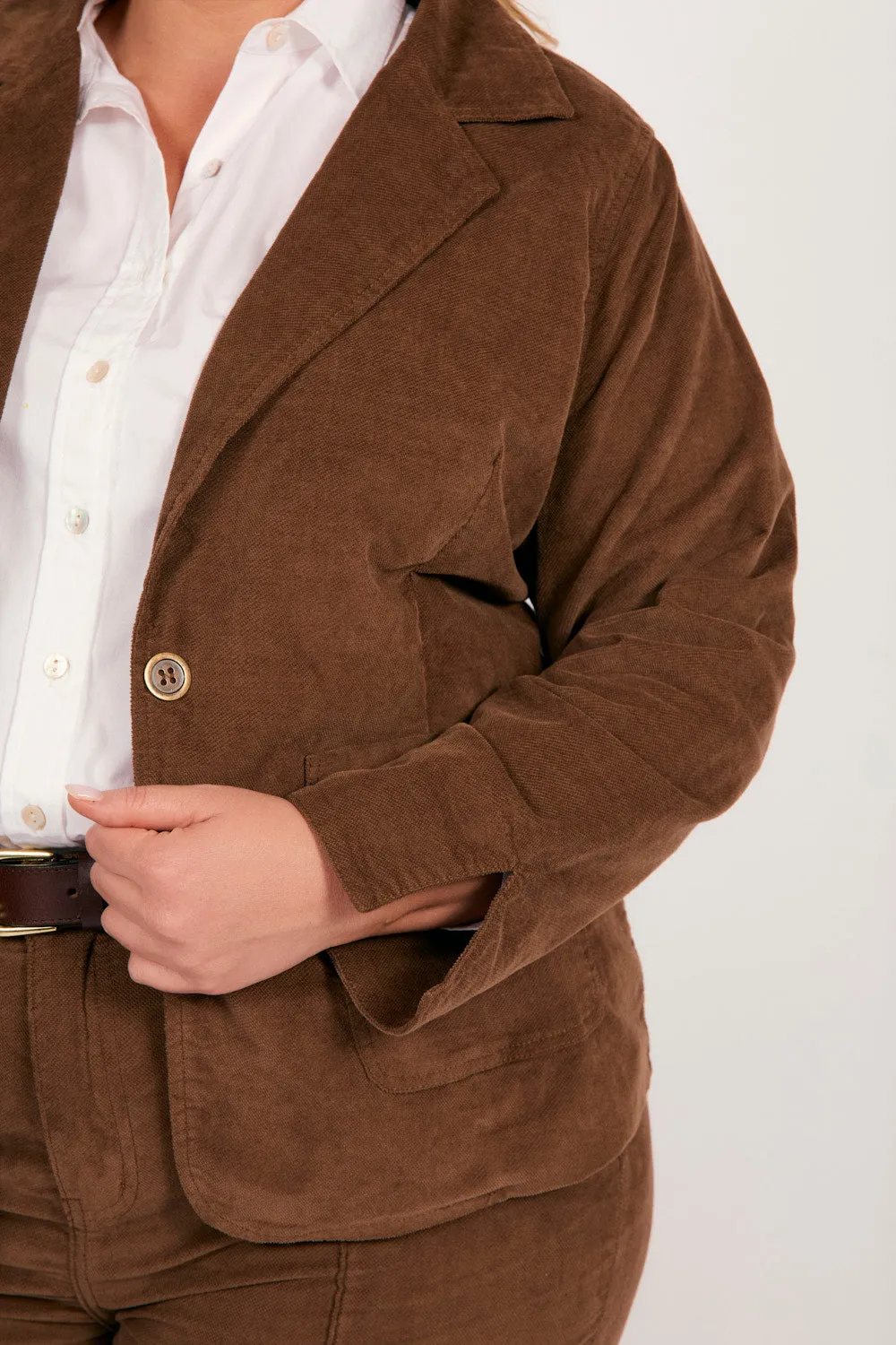 Adrift Relaxed Brushed Cotton Blazer in Chocolate Adrift