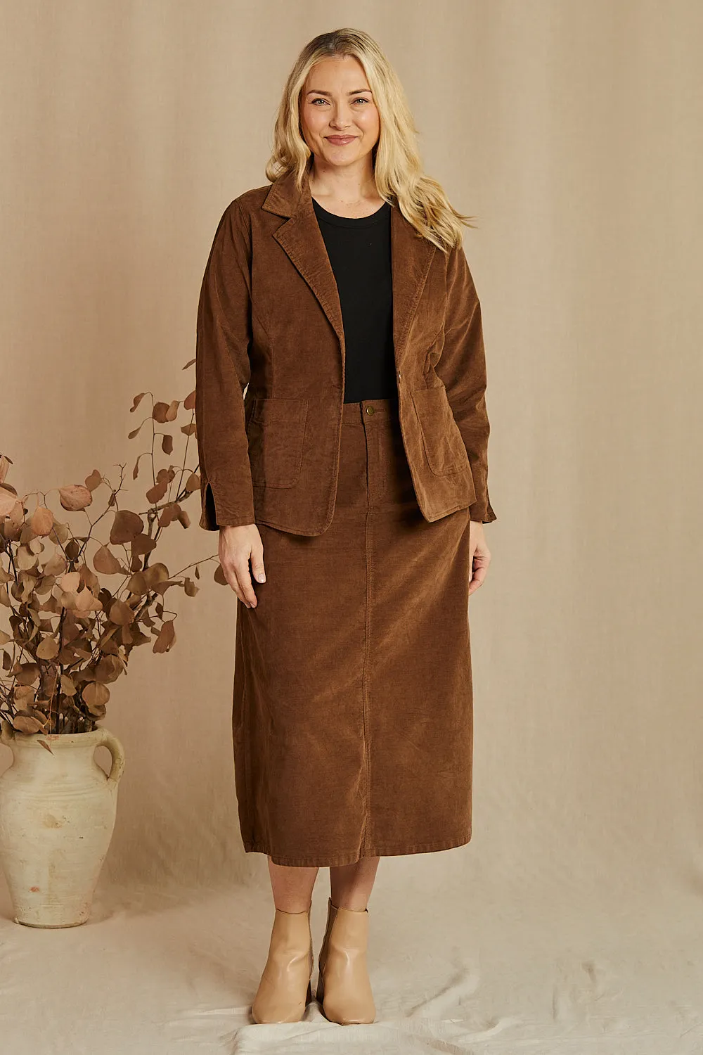 Adrift Relaxed Brushed Cotton Blazer in Chocolate Adrift