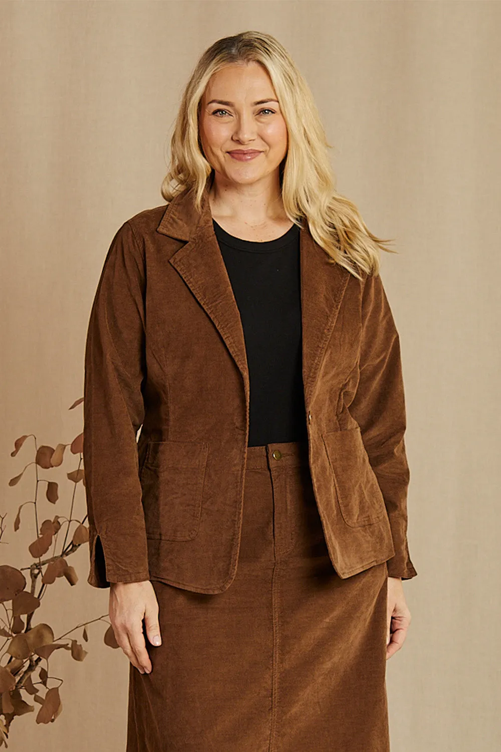 Adrift Relaxed Brushed Cotton Blazer in Chocolate Adrift