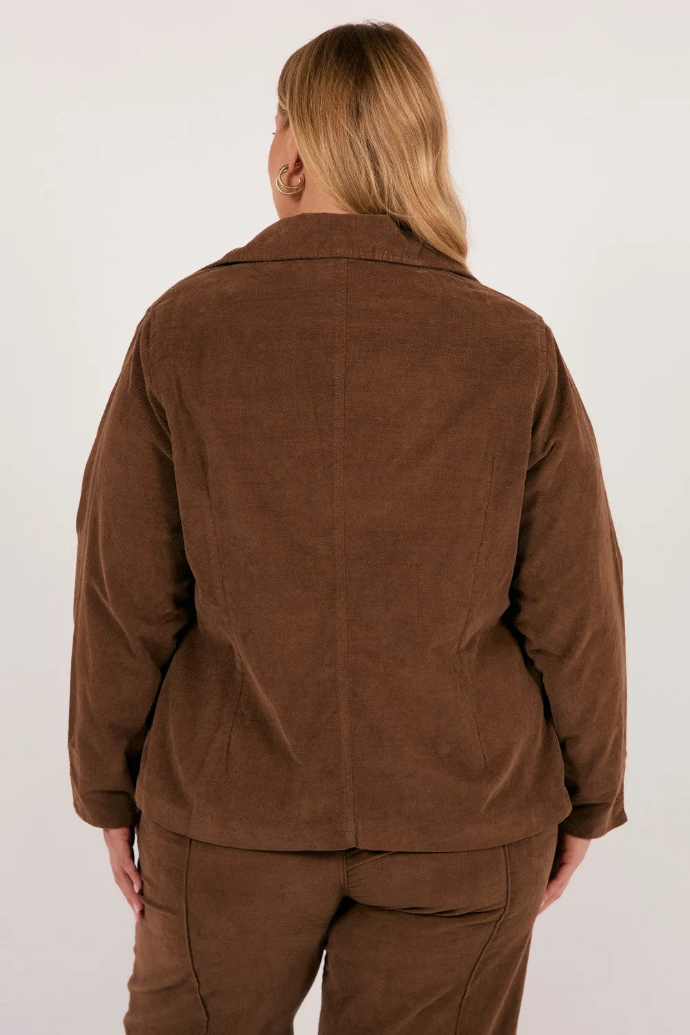 Adrift Relaxed Brushed Cotton Blazer in Chocolate Adrift