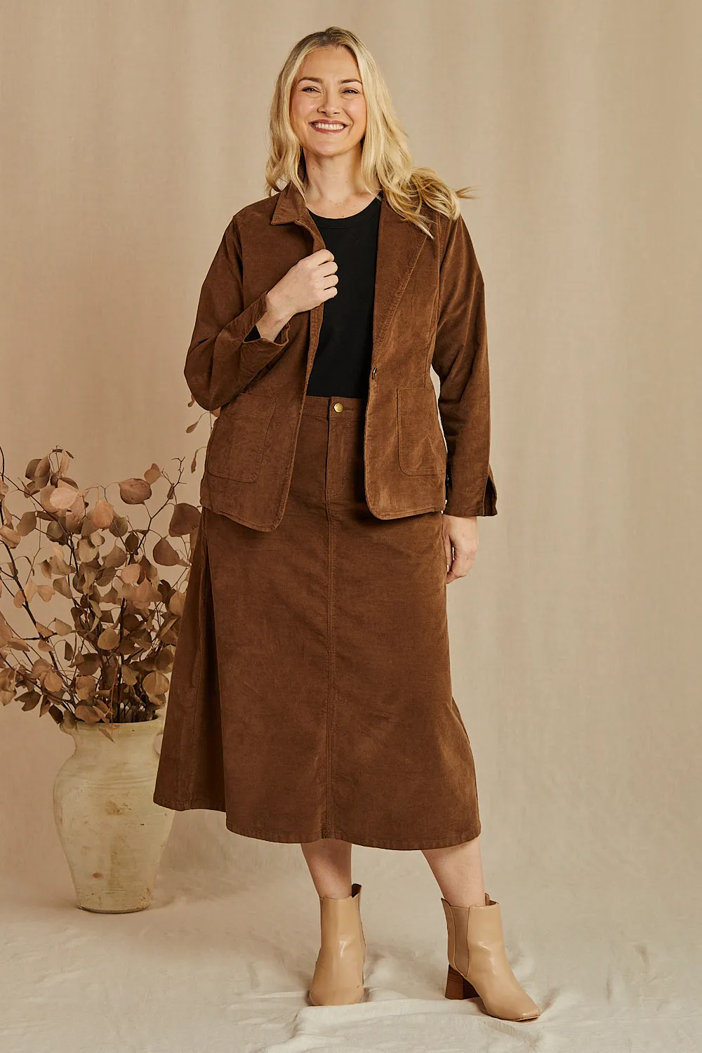 Adrift Relaxed Brushed Cotton Blazer in Chocolate Adrift