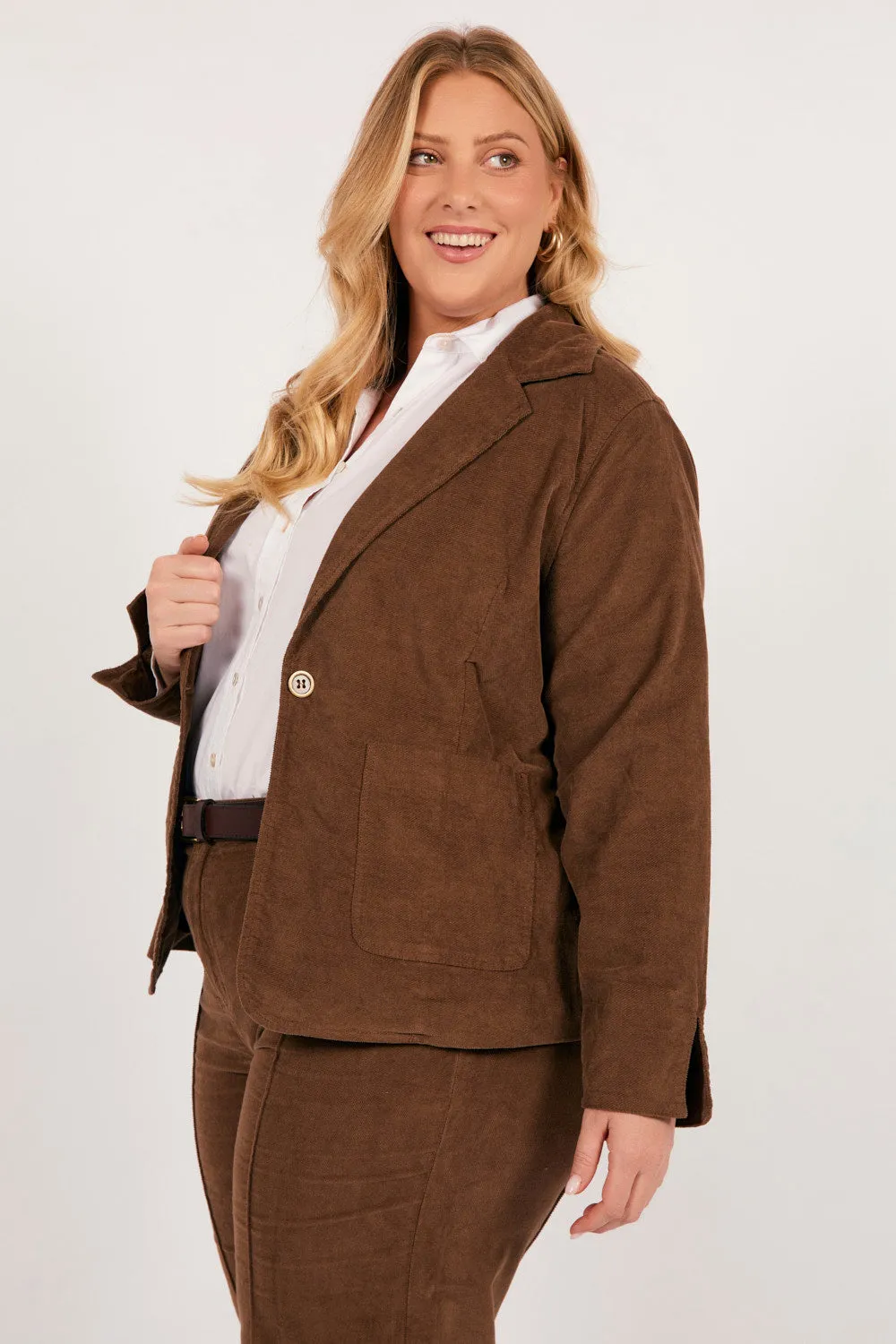 Adrift Relaxed Brushed Cotton Blazer in Chocolate Adrift