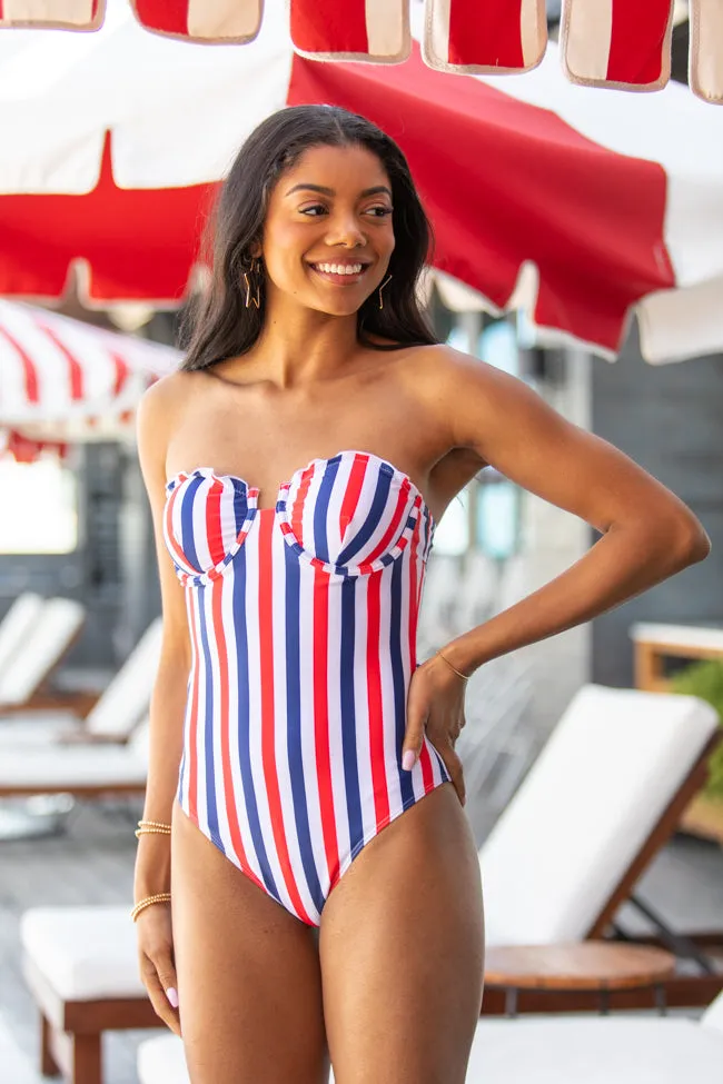 All American Splash Red, White, and Blue One Piece Swimsuit PINK LILY