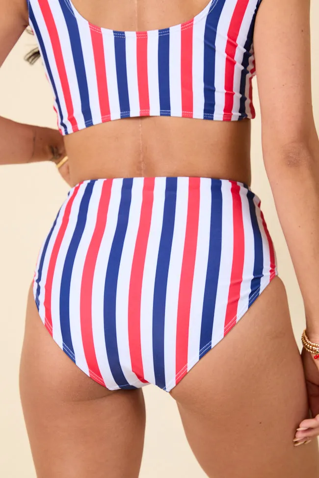American Dreams Red, White, and Blue Striped High Waisted Bikini Bottoms PINK LILY