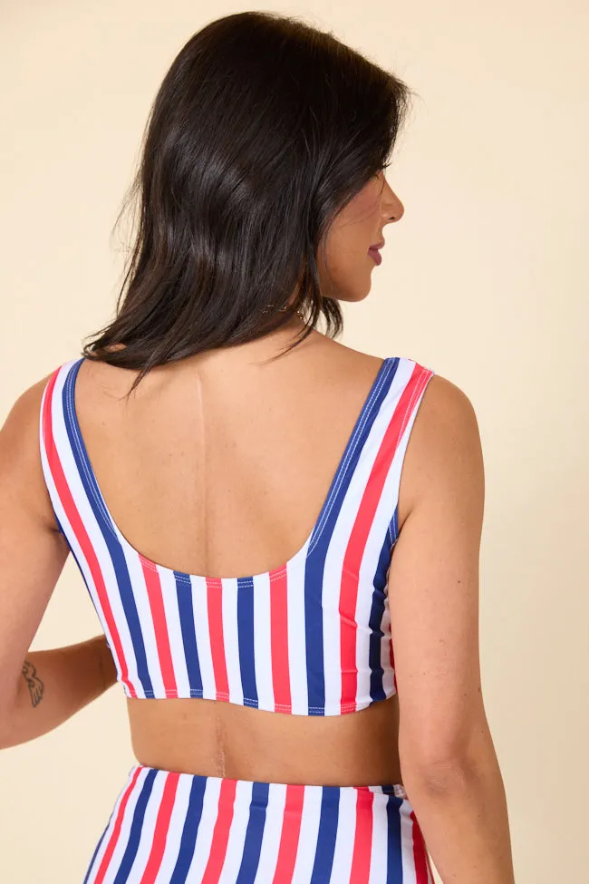 American Dreams Red, White, and Blue Twist Front Striped Bikini Top PINK LILY
