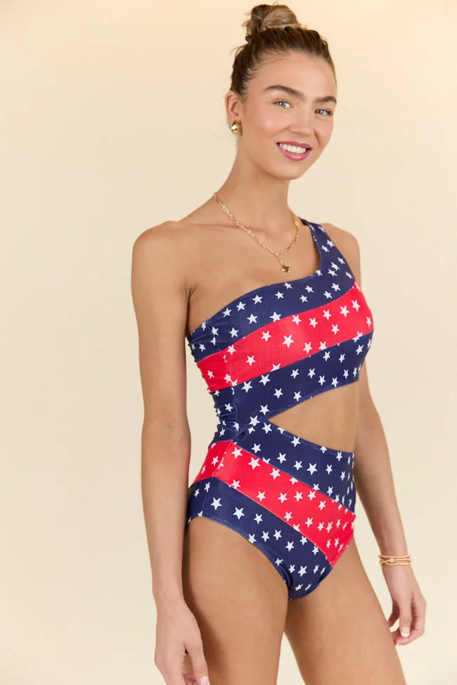 American Summer Multi Cutout Detail Colorblock Star One Piece Swimsuit PINK LILY