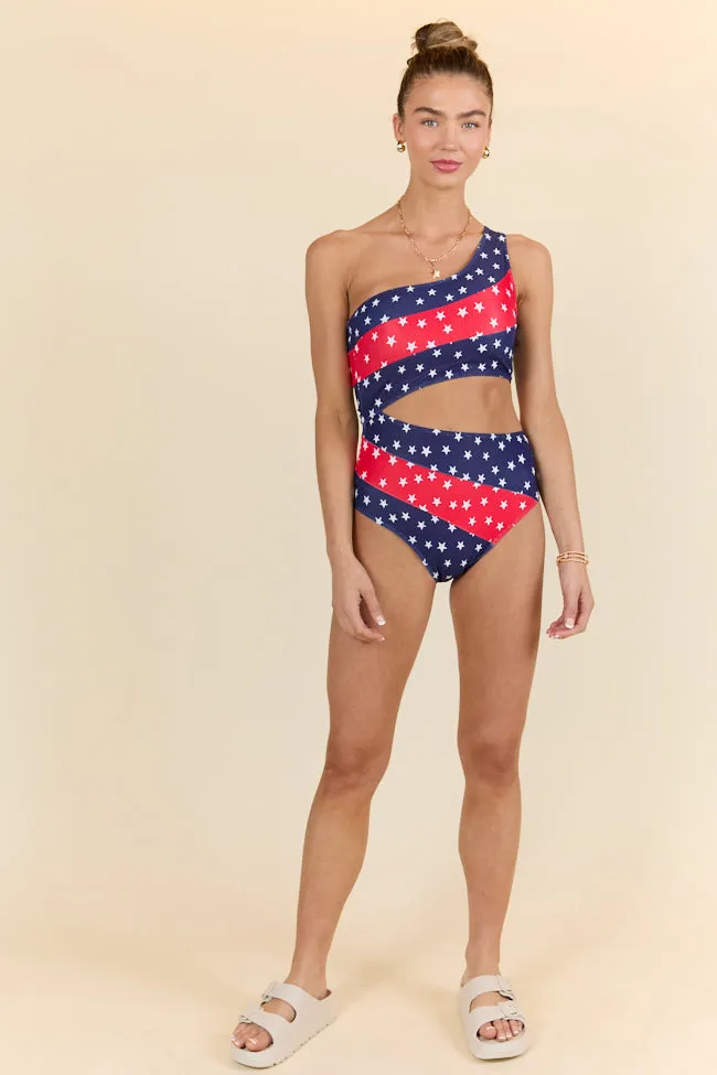 American Summer Multi Cutout Detail Colorblock Star One Piece Swimsuit PINK LILY
