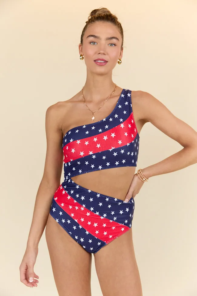 American Summer Multi Cutout Detail Colorblock Star One Piece Swimsuit PINK LILY