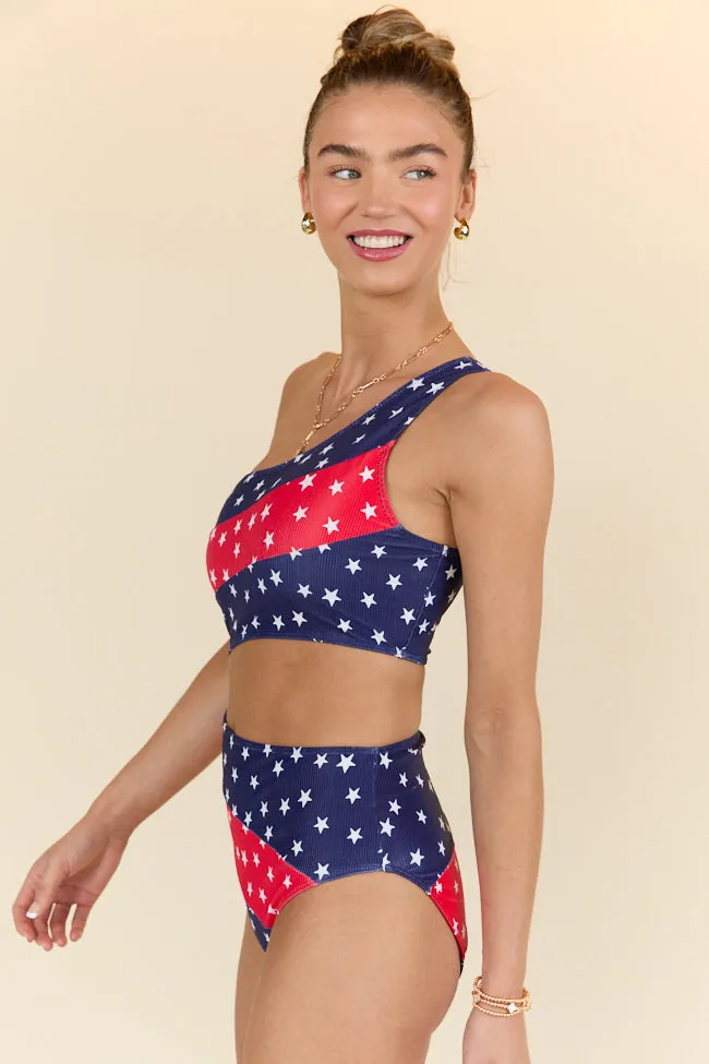 American Summer Multi Cutout Detail Colorblock Star One Piece Swimsuit PINK LILY