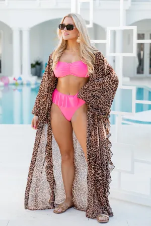 Back With You Brown Leopard Print Kimono SALE PINK LILY