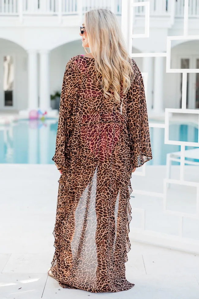 Back With You Brown Leopard Print Kimono SALE PINK LILY