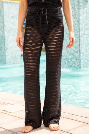 Beachcomber Black Open Knit Coverup Pants PINK LILY