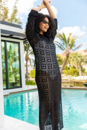 Being Shady Black Open Knit Midi Cover Up PINK LILY