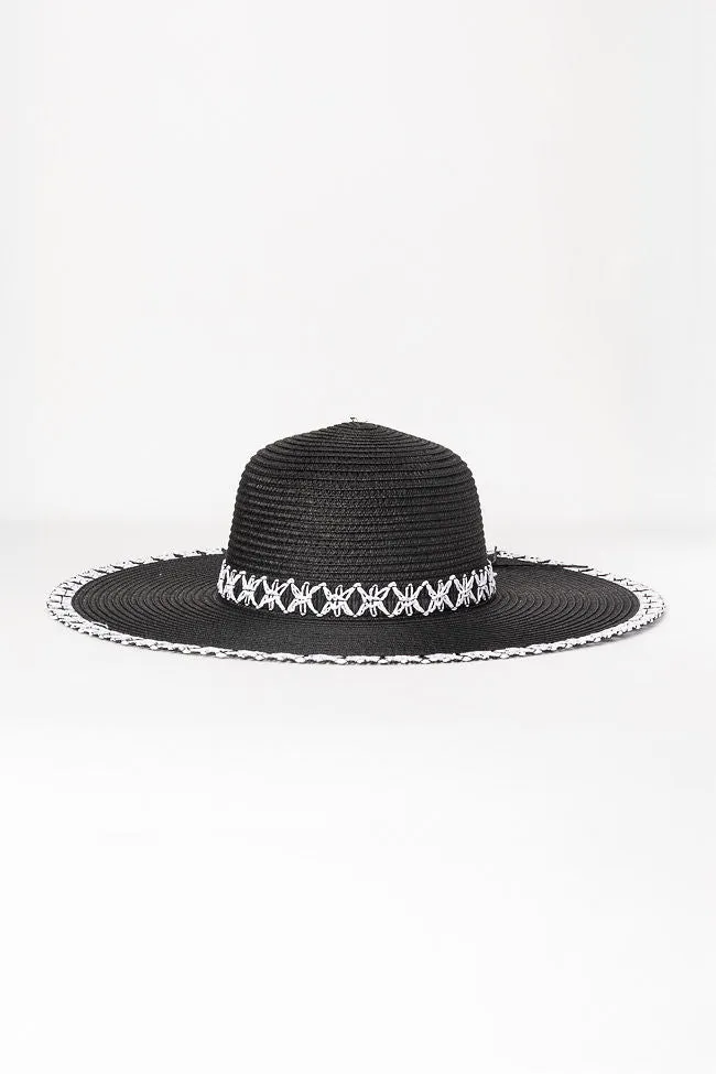 Black Stitch Brim Straw Hat PINK LILY
