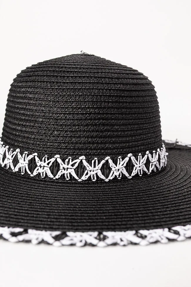 Black Stitch Brim Straw Hat PINK LILY