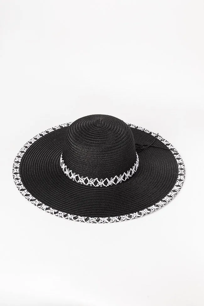 Black Stitch Brim Straw Hat PINK LILY