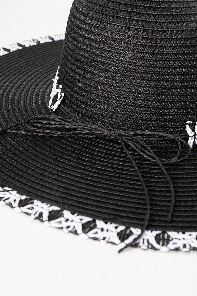 Black Stitch Brim Straw Hat PINK LILY