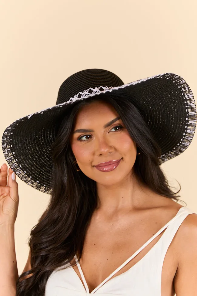 Black Stitch Brim Straw Hat PINK LILY