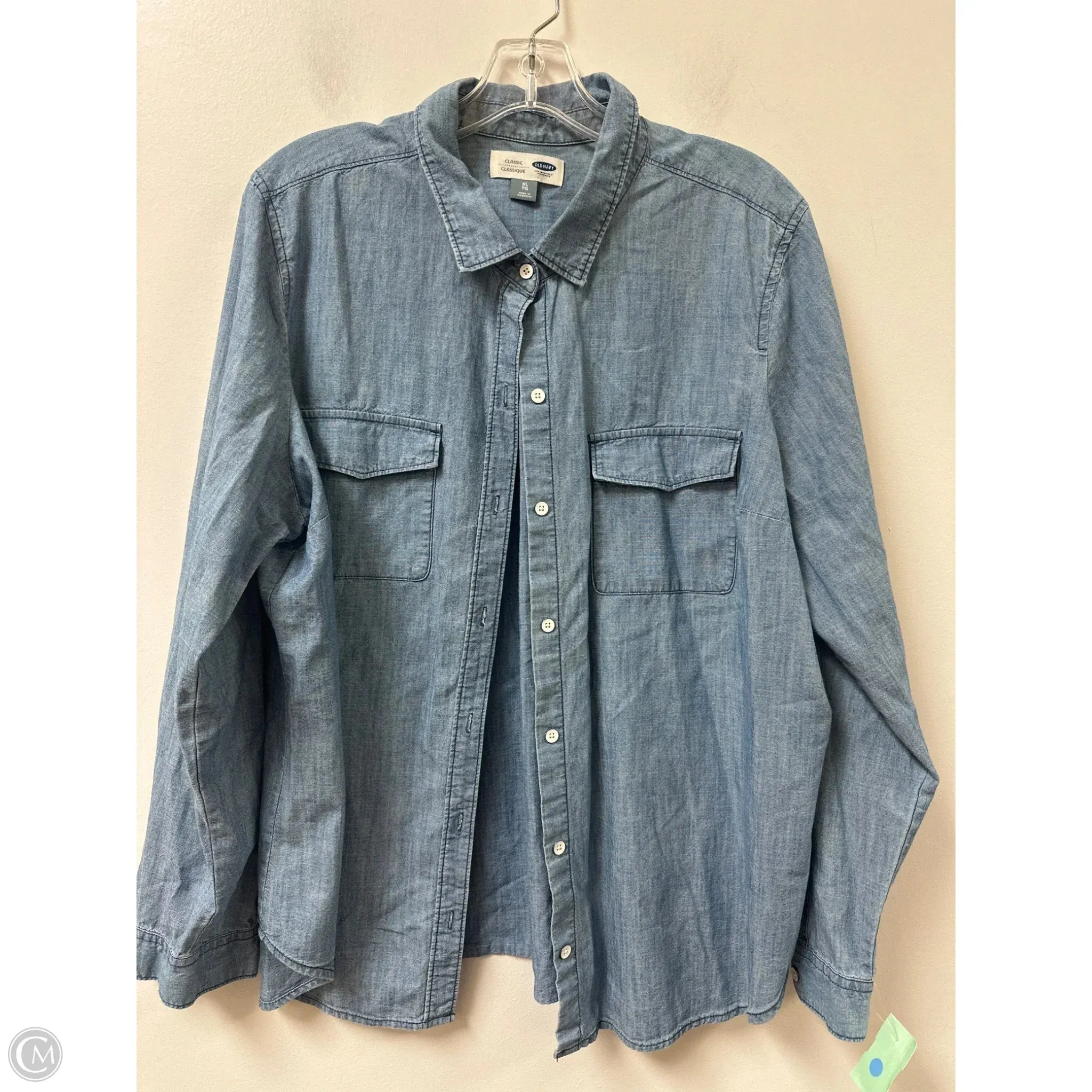Blouse Long Sleeve By Old Navy In Blue Denim, Size: Xl