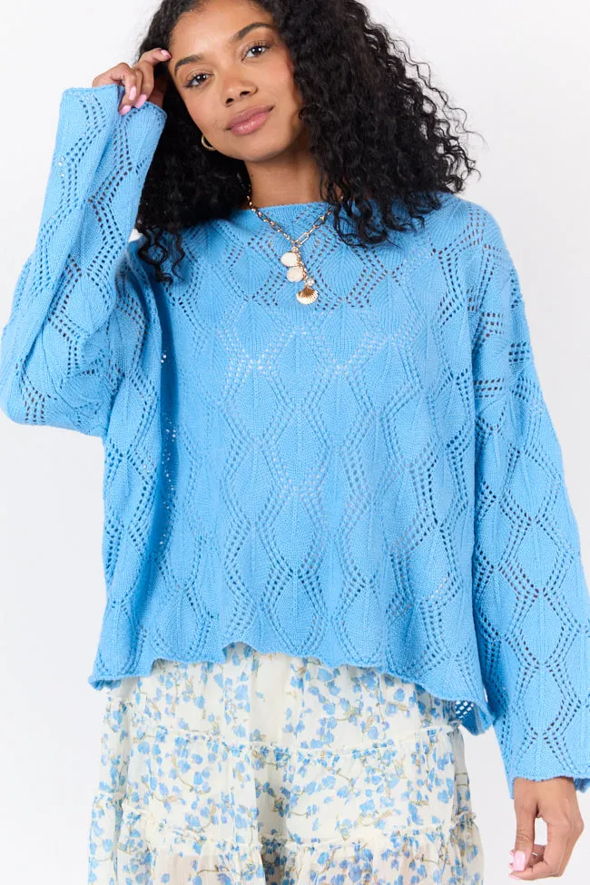 By The Bay Blue Open Knit Sweater PINK LILY
