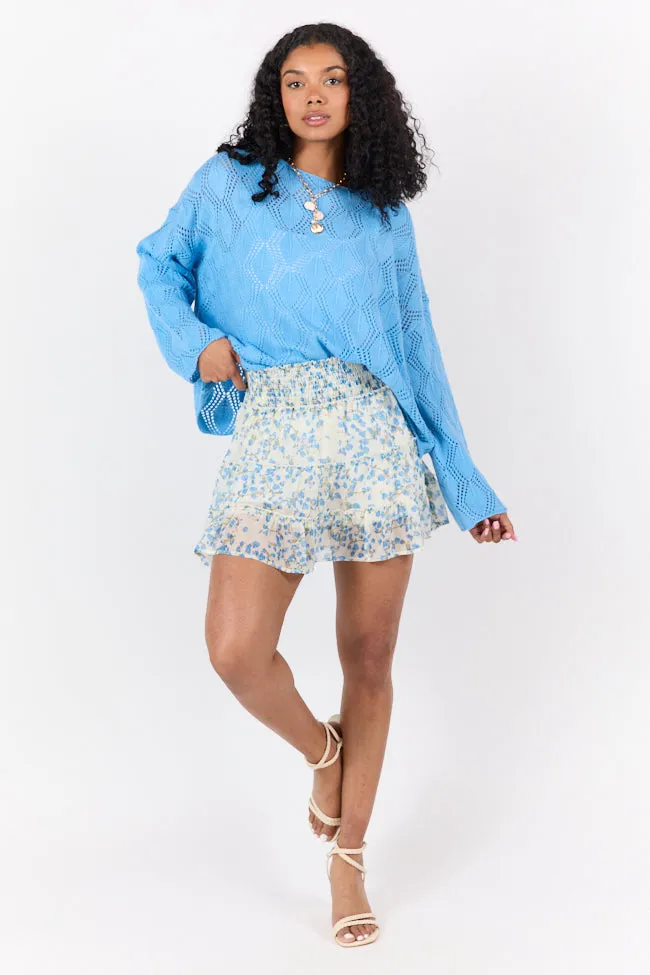By The Bay Blue Open Knit Sweater PINK LILY