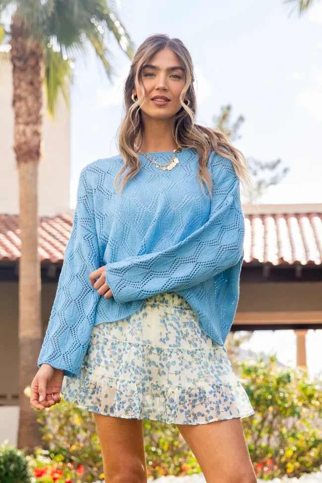 By The Bay Blue Open Knit Sweater PINK LILY
