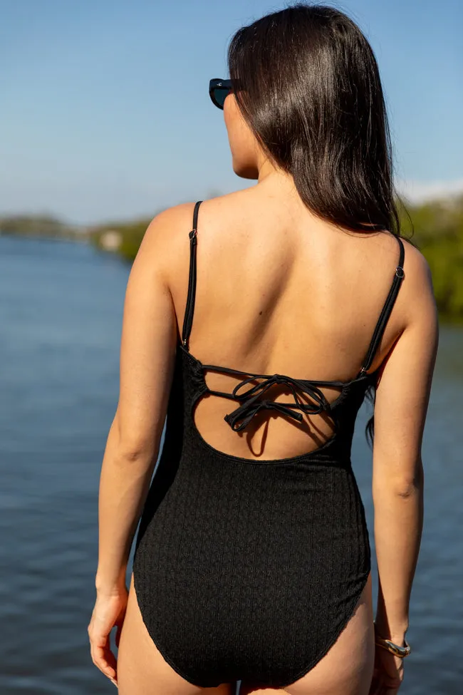 By The Beach Black Square Notch One Piece Swimsuit PINK LILY
