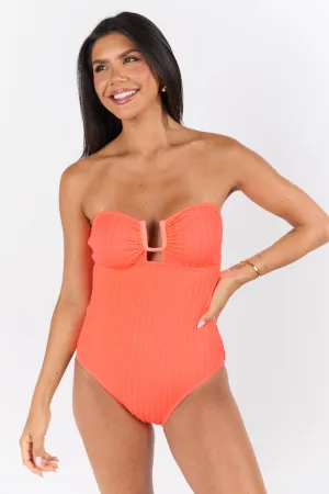 By The Beach Neon Coral Square Notch One Piece Swimsuit PINK LILY