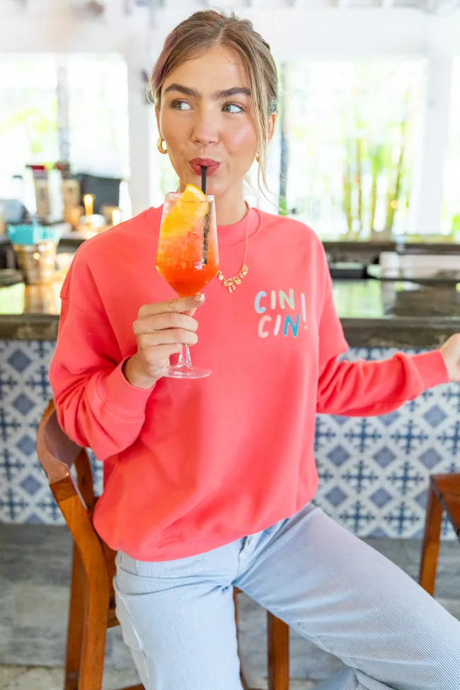Cin Cin! Light Red Graphic Sweatshirt PINK LILY