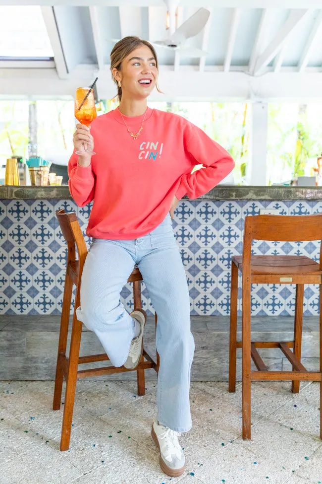 Cin Cin! Light Red Graphic Sweatshirt PINK LILY