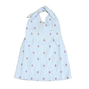 Classic Prep Girls Red Anchor | Blue Seersucker Dress