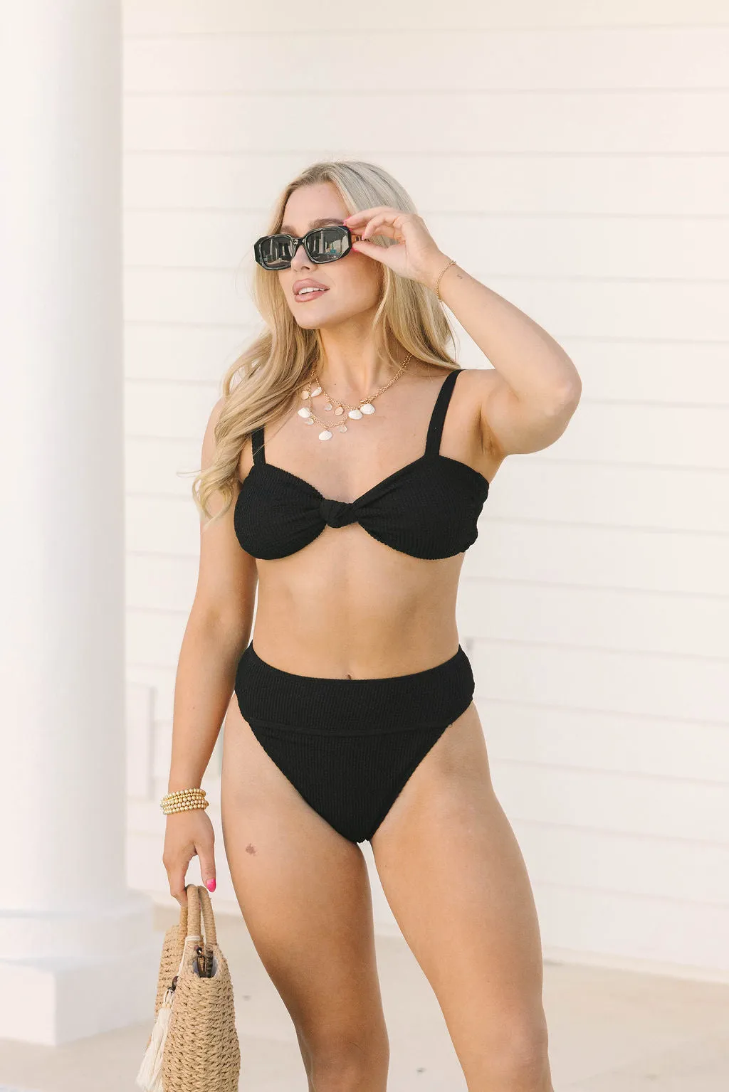 Coastal Kiss Black High Waisted Bikini Bottoms SALE PINK LILY