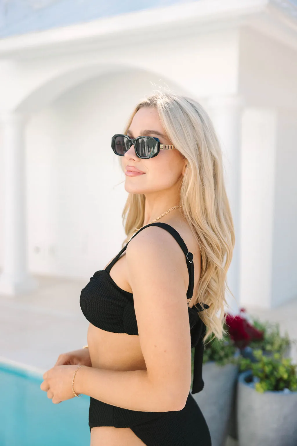 Coastal Kiss Black Knotted Bikini Top SALE PINK LILY