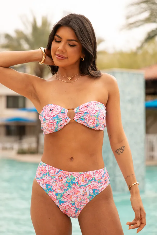 Current Events Floral Multi Ring Detail Bikini Top PINK LILY