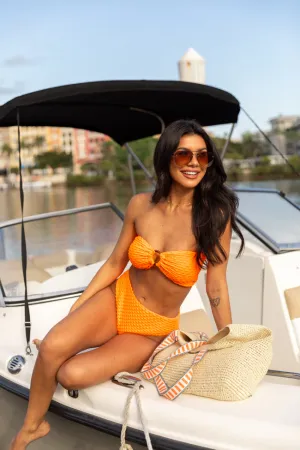 Current Events Orange Textured Ring Bikini Top PINK LILY