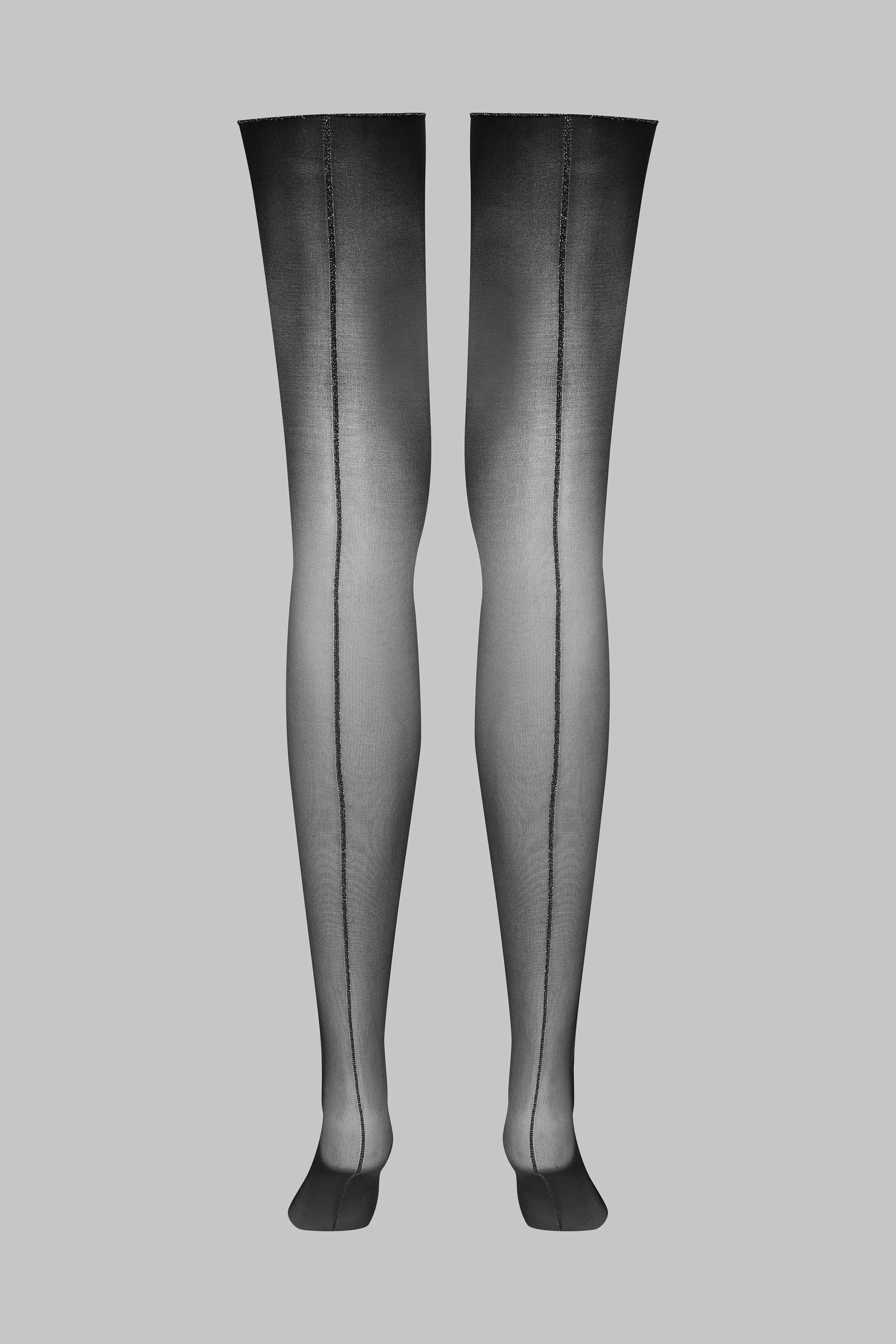 Cut and curled lurex back seamed stockings 20D - Black/Silver - Les Coquetteries Maison Close
