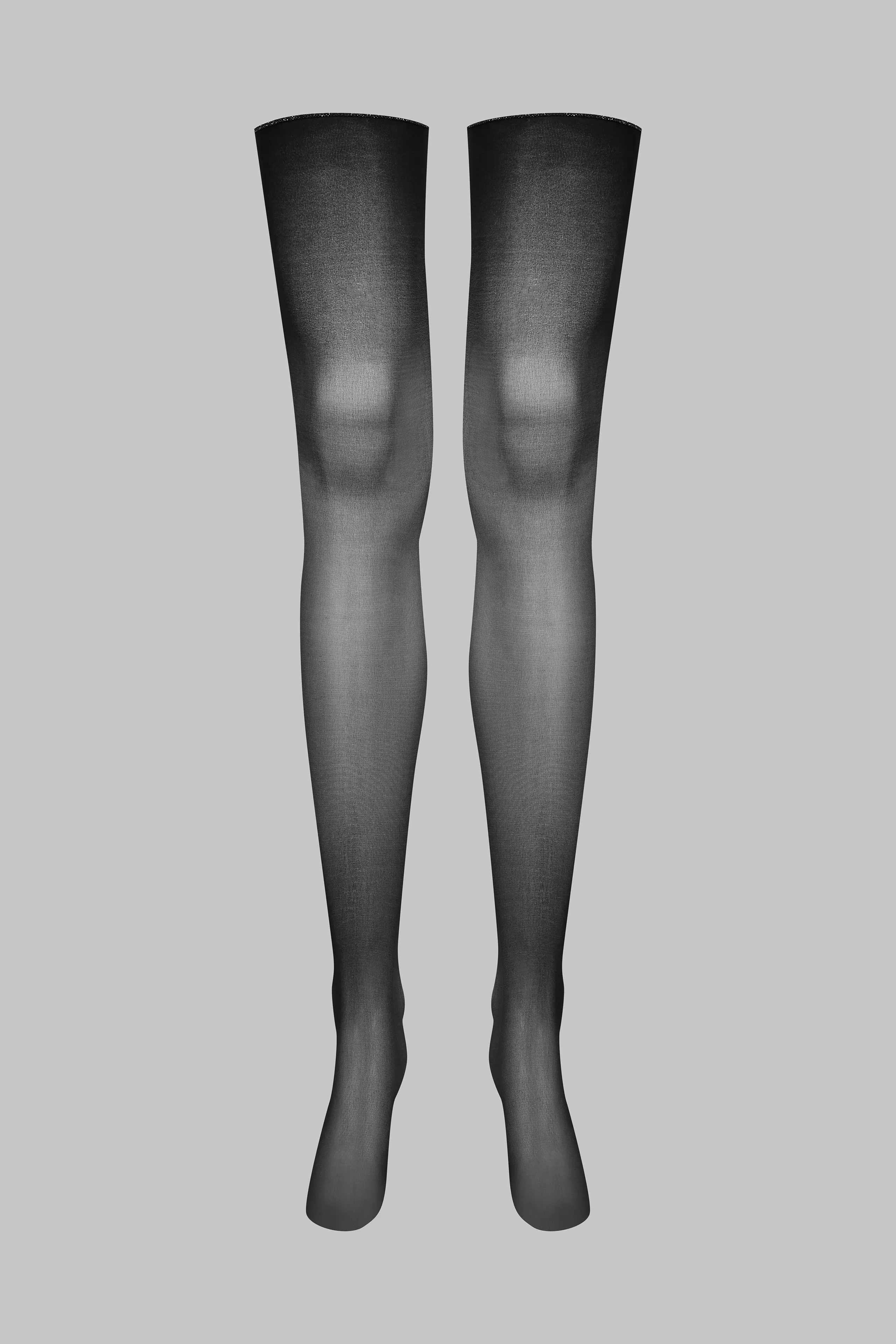 Cut and curled lurex back seamed stockings 20D - Black/Silver - Les Coquetteries Maison Close