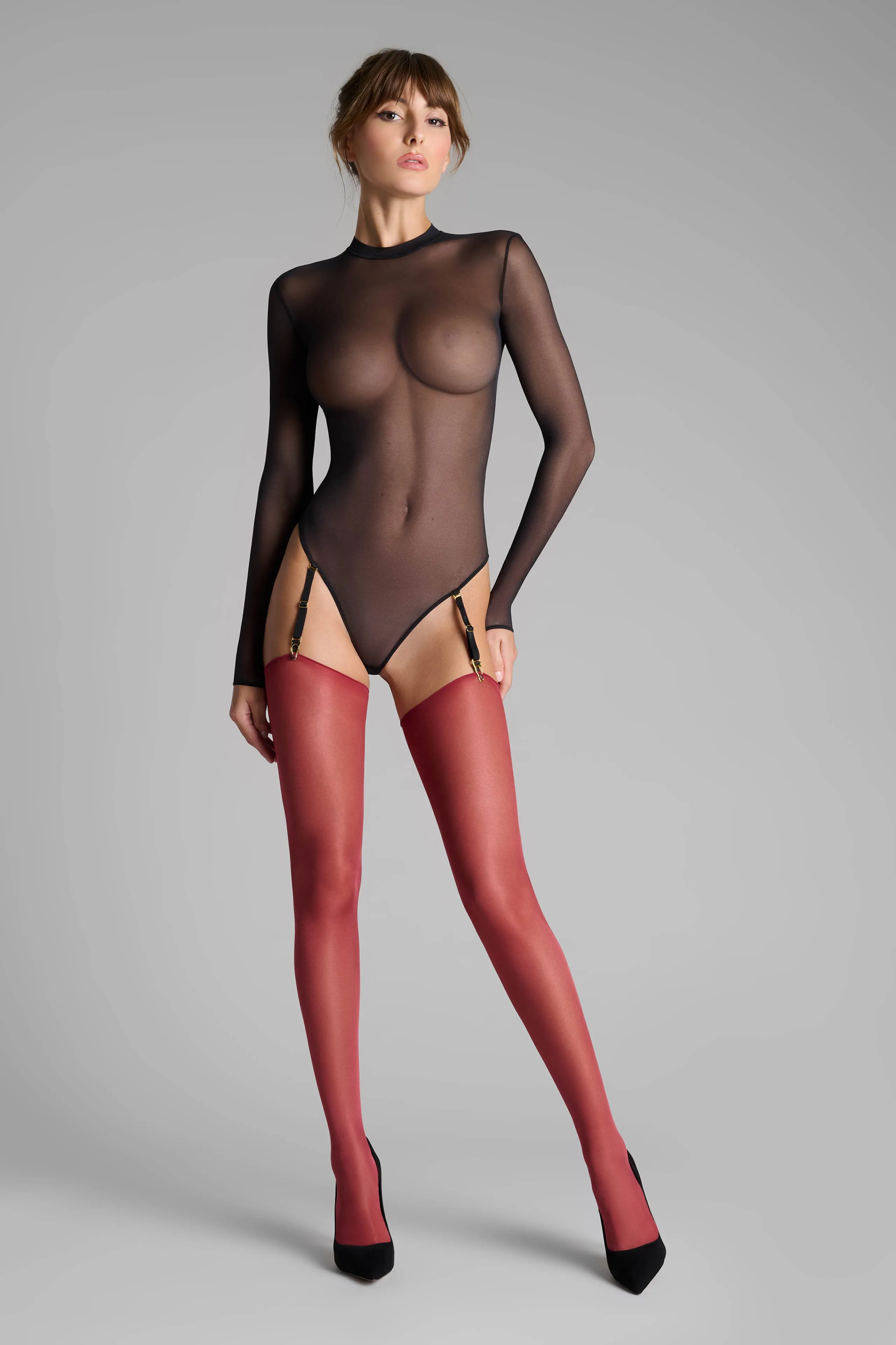Cut and curled stockings 20D - Burgundy - Les Coquetteries Maison Close