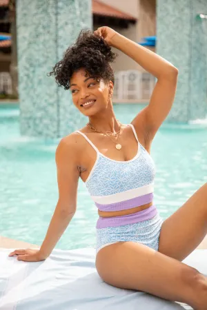 Do Not Disturb Blue Floral Colorblock Bikini Top PINK LILY