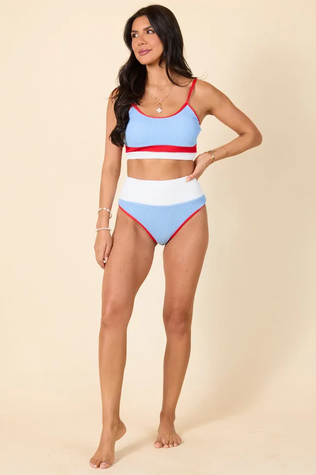 Do Not Disturb Red, White, and Light Blue Bikini Bottoms PINK LILY