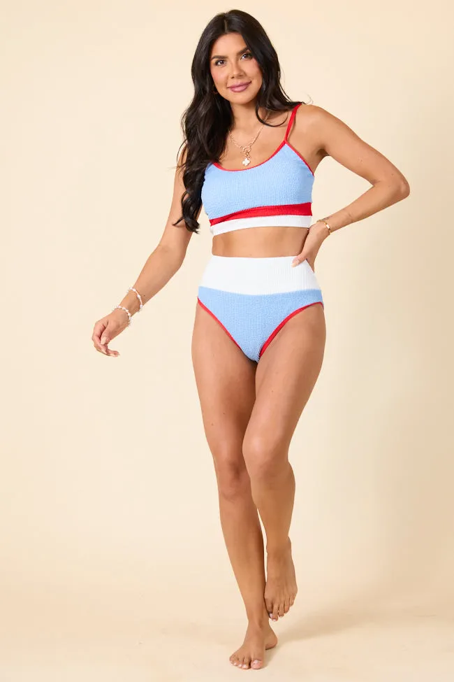 Do Not Disturb Red, White, and Light Blue Bikini Top PINK LILY