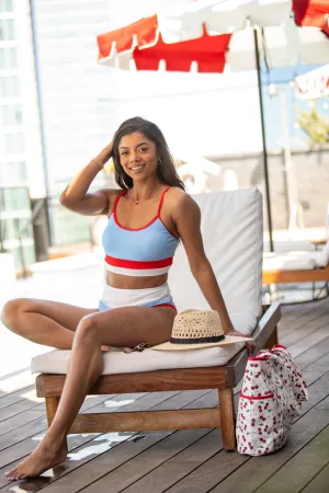 Do Not Disturb Red, White, and Light Blue Bikini Top PINK LILY