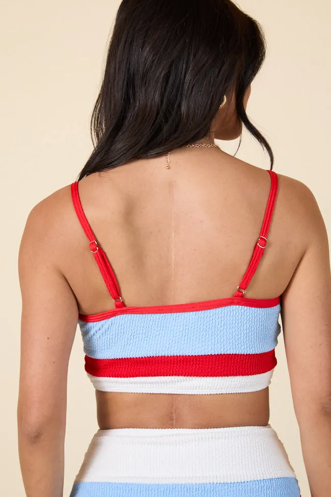 Do Not Disturb Red, White, and Light Blue Bikini Top PINK LILY
