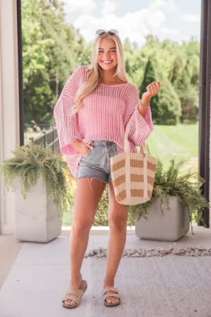 Don't Keep Me Waiting Pink Washed Open Knit Sweater SALE PINK LILY